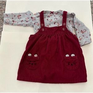 Baby 3 Month Girl 2-Piece‎ Floral T-Shirt And Corduroy Cat Jumper Set~ Carter’s